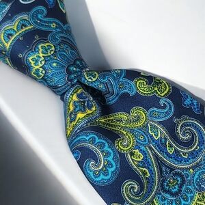 Elegant Paisley 100% Micro Fiber Necktie, Color Blue & Yellow (3" Wide) - NEW